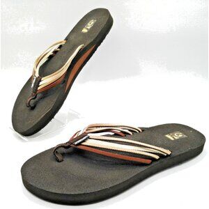 TEVA Mush Flip-Flops Sandals Womens 10 Slip On Brown Stripes Comfort Lightweight